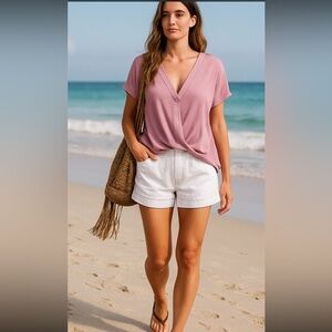 Jolie - dusty pink - v neck top 77%modal - 23% polyester - high - low